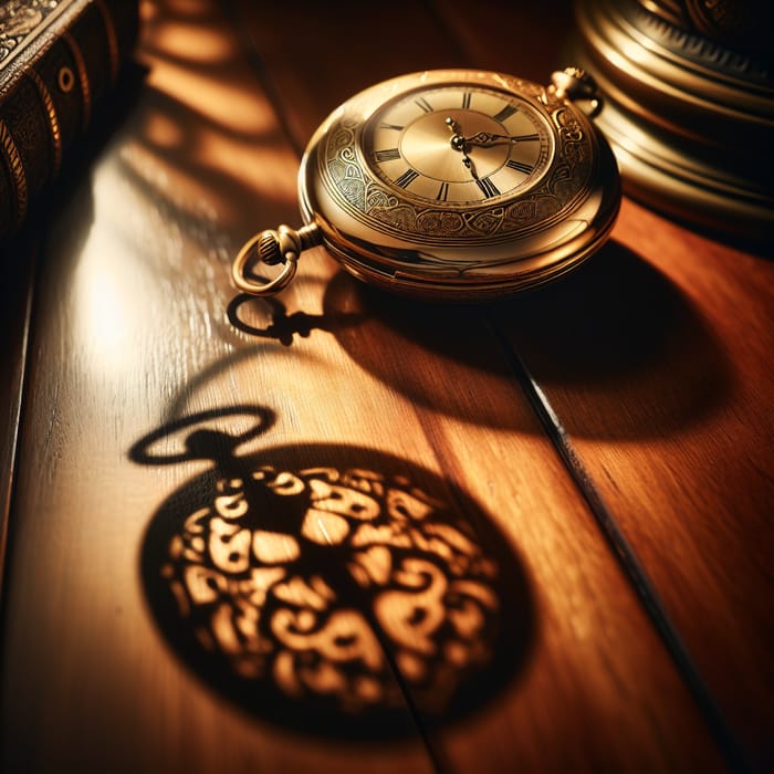 Elegant Antique Pocket Watch on Wooden Table