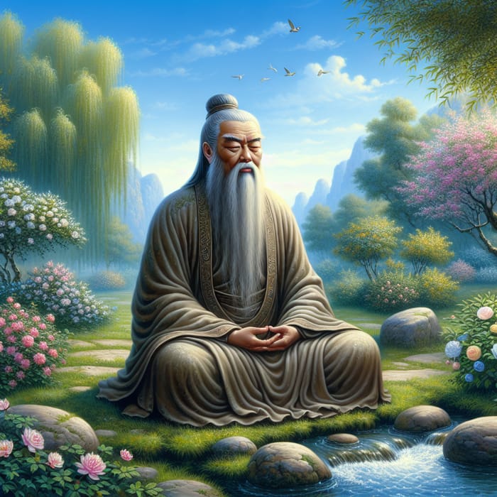 Lao Tzu Meditating in a Serene Garden