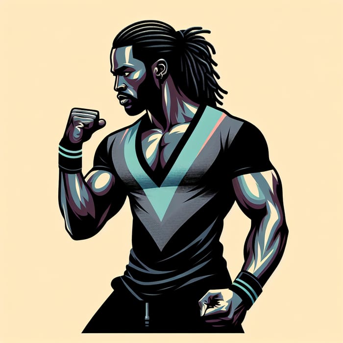 Vector Art of Muscular Black Man in Combat Pose