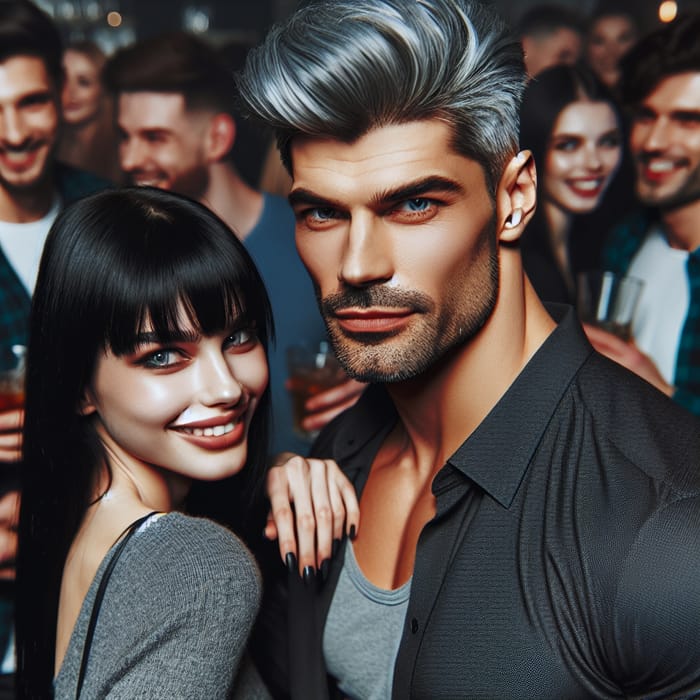 Confident Slavic Couple at Party | Stylish Friends Gathering