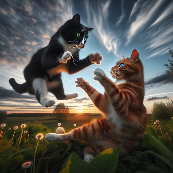 Epic Battle: Tuxedo vs. Ginger Cats Outdoors