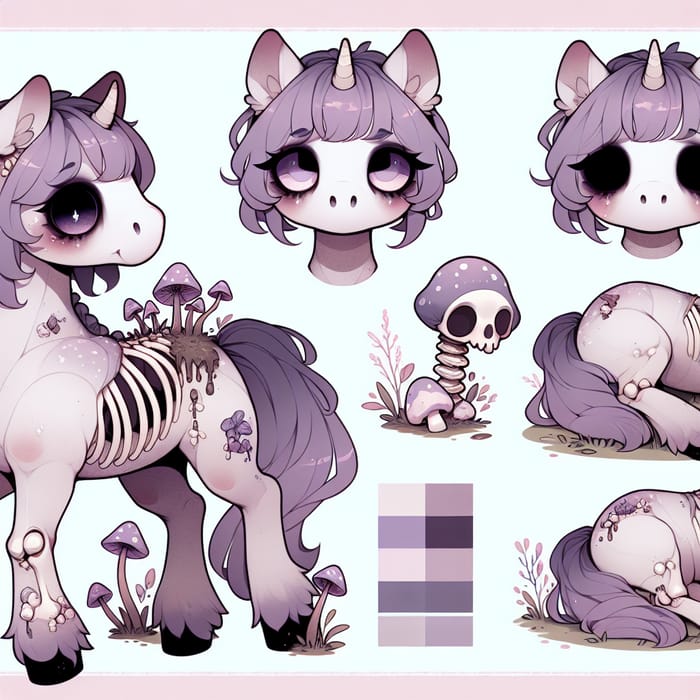 Cute Undead Horse Chibi Reference Sheet with Lavender Palette