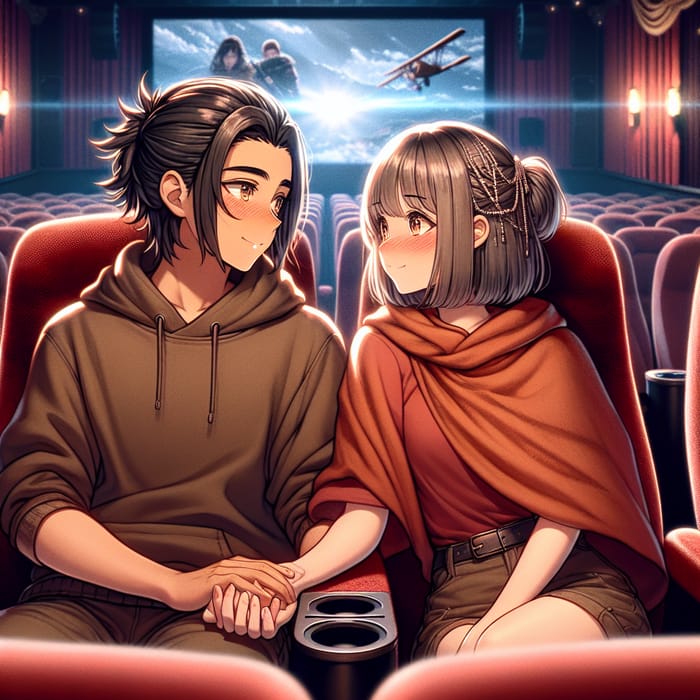 Romantic Anime Couple Watching Movie Together