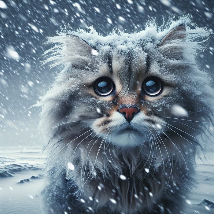 Melancholic Cat in Winter Storm | Emotional Pet Portraits