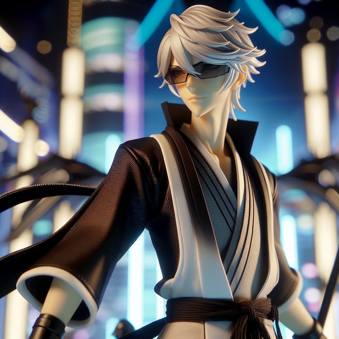 Silvery White-Haired Male in Modern Japanese Attire | Dynamic Gojo Character