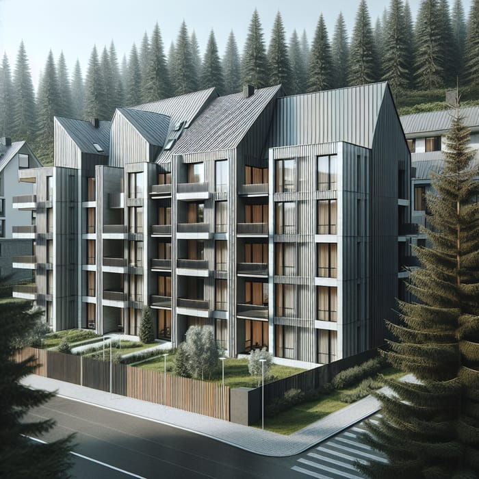 Modern Vertical Gray Wood Clad Hotel with Zinc Roof in Forest Setting