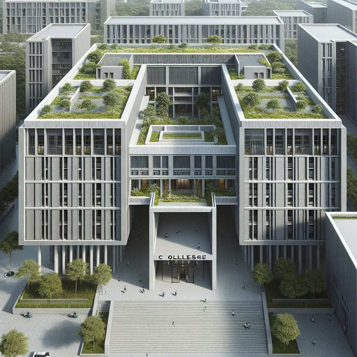 Minimalist College Building with Green Rooftop Gardens