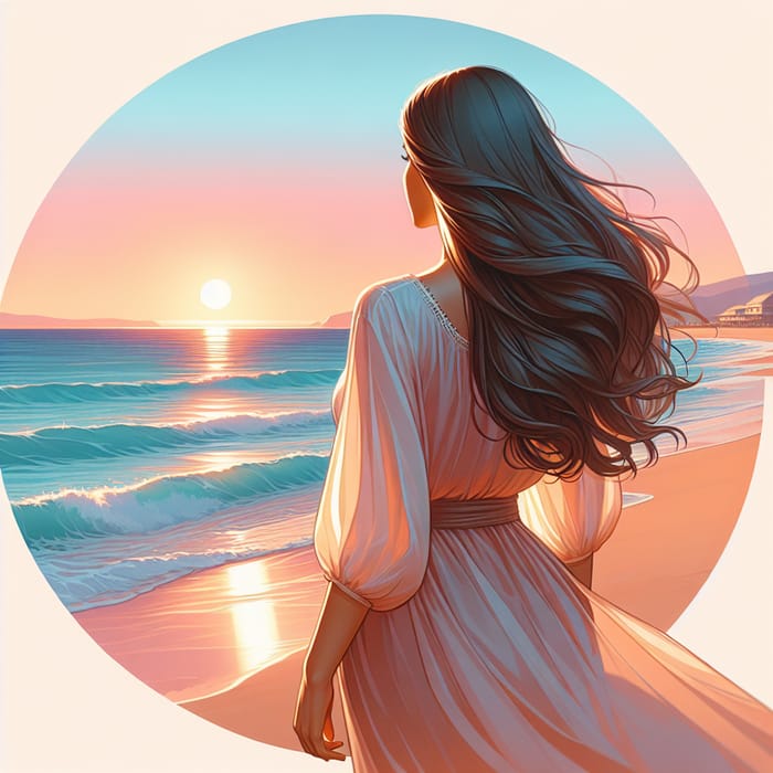 Vibrant Sunset Seascape with Middle-Eastern Woman