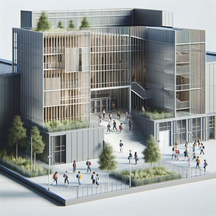 Contemporary School Design with Vertical Gray Wood Facade