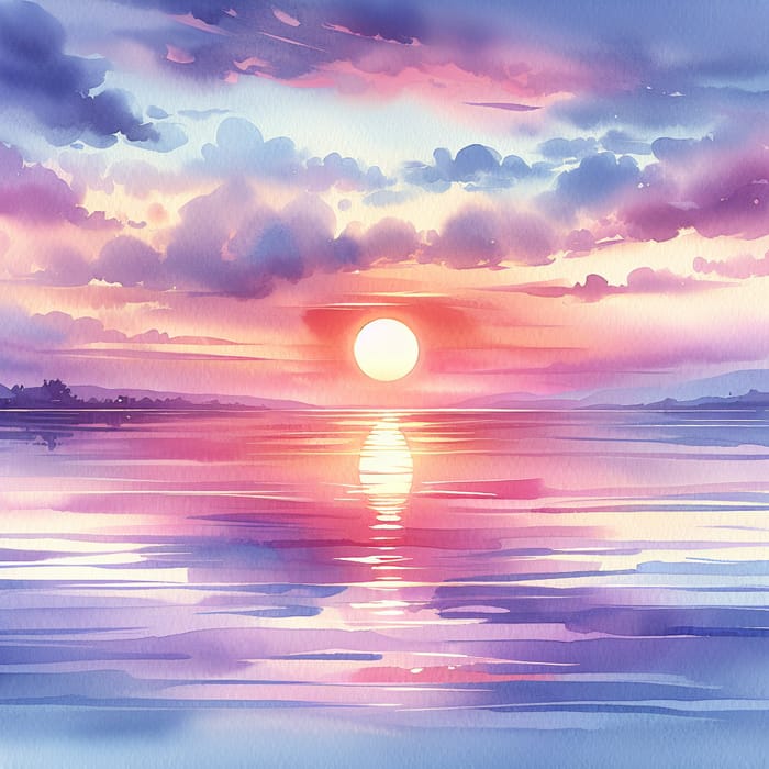Tranquil Sunset Watercolor Painting