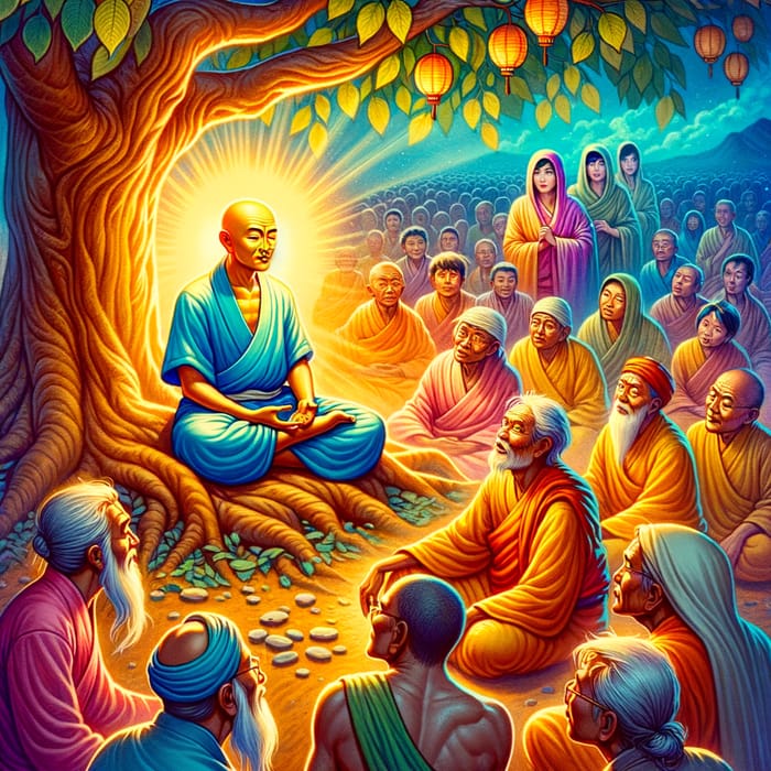Key Moments of Buddha's Life - Vibrant Illustrative Series