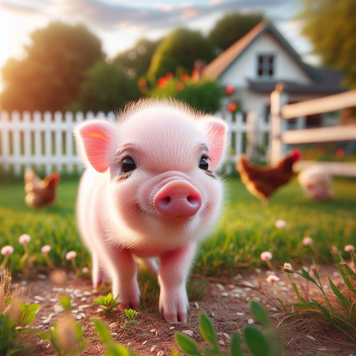 Cute Piglet Frolicking in Green Grass - Peaceful Farm Scenery