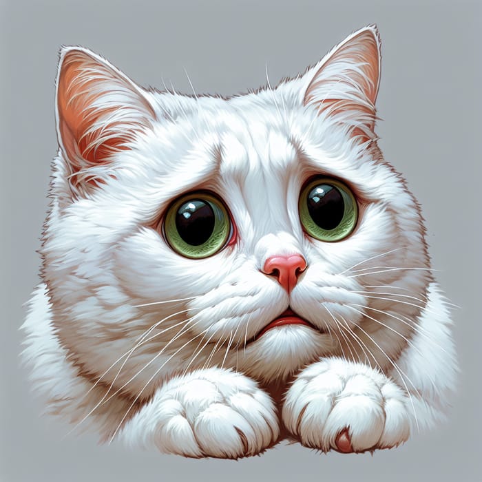 Frightened White Cat | Scared Domestic Feline