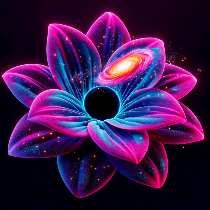 Neon-Colored Flower with Celestial Black Hole