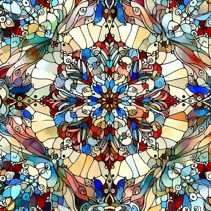 Easy Watercolor Darwins of Stained Glass with Ukrainian Ornament in Tiffany Style