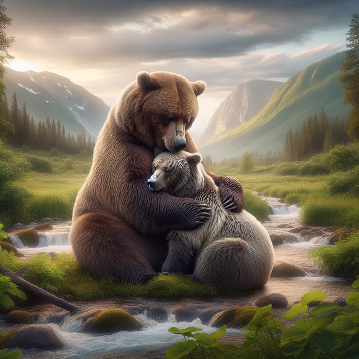 Male and Female Bears Hugging in Adorable Pose