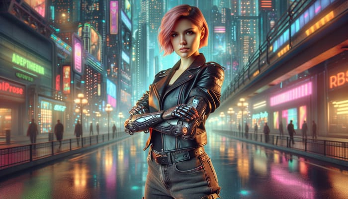 Futuristic Cyber Vigilante: Pink-Haired Vi