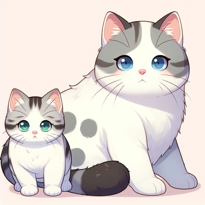 White Cat with Dark Tail and Spots - Adorable Cat Pair