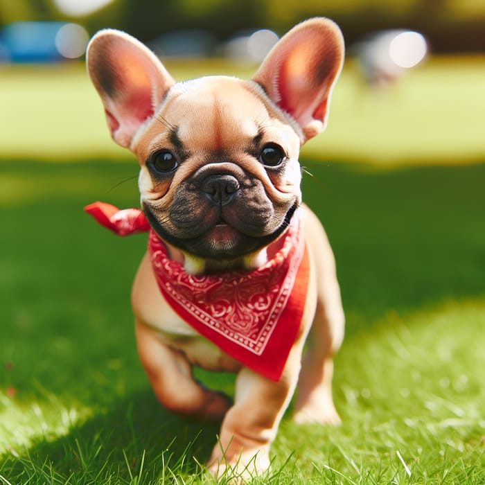 Adorable Tan French Bulldog Playing in Sunny Park
