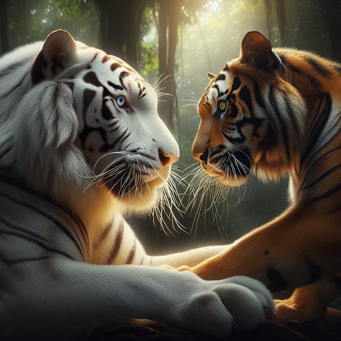 Majestic White Tiger Battles Brown Bengal Tiger in Jungle