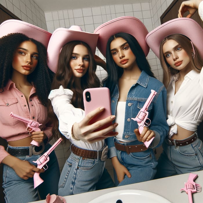 Diverse Pink Cowgirl Selfie: Genuine Charm & Feminine Flair