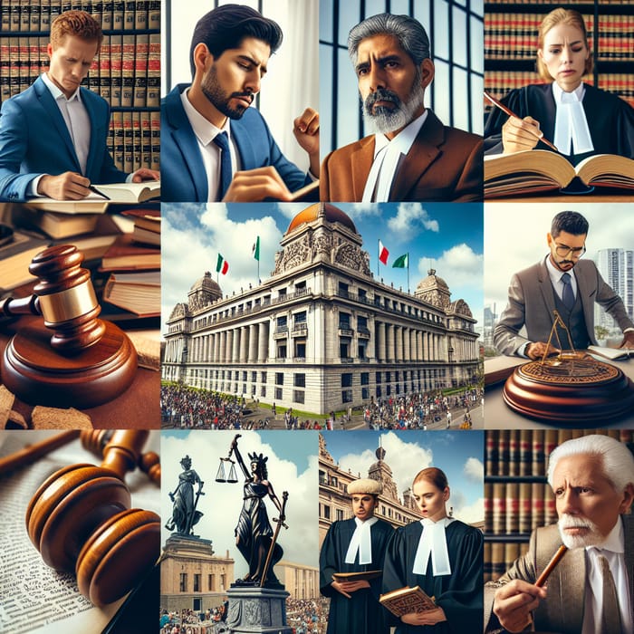 Mexican Legal Professionals Collage | Diverse Lawyers and Court Scenes