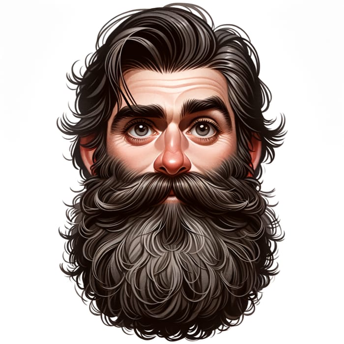 Bearded Man Caricature with Long Grey Beard and Hair