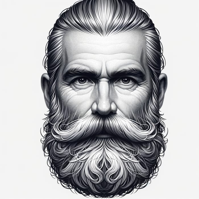 Bearded Man with Grey Hair in Ponytail Caricature