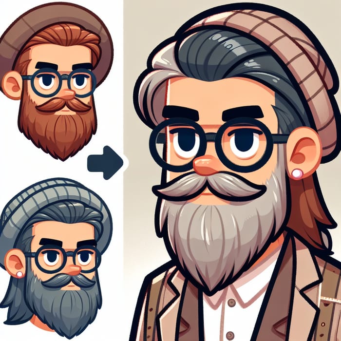 Trendy Hipster Cartoon Character with Gray and Brown Beard, AI Art  Generator