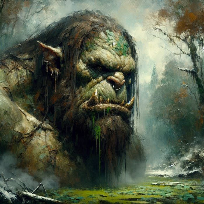 Intimidating Ogre in Misty Swamp - Powerful Fantasy Artwork