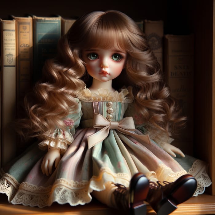 Victorian Style Doll on Wooden Shelf