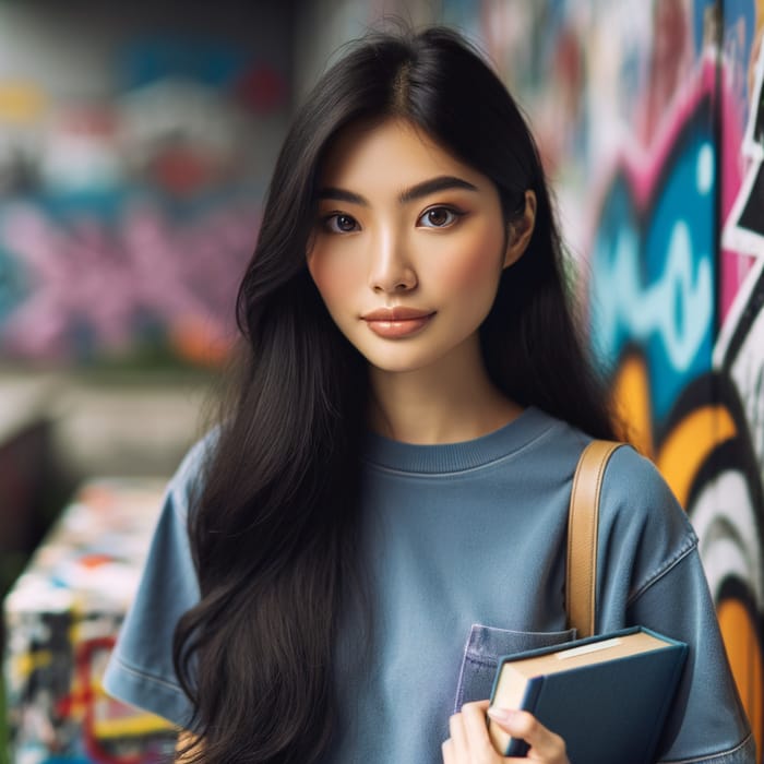 Stylish Young Woman with Book in Urban Setting