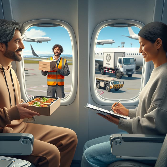 Airplane Food Scene: Order Inside Plane with Courier Delivery