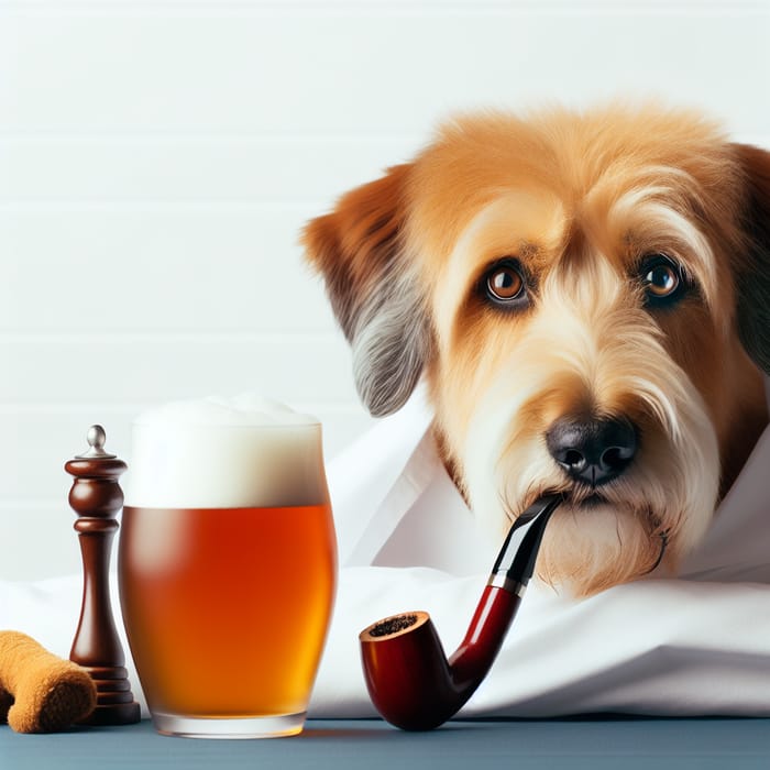 Dog Smoking Pipe and Drinking Root Beer