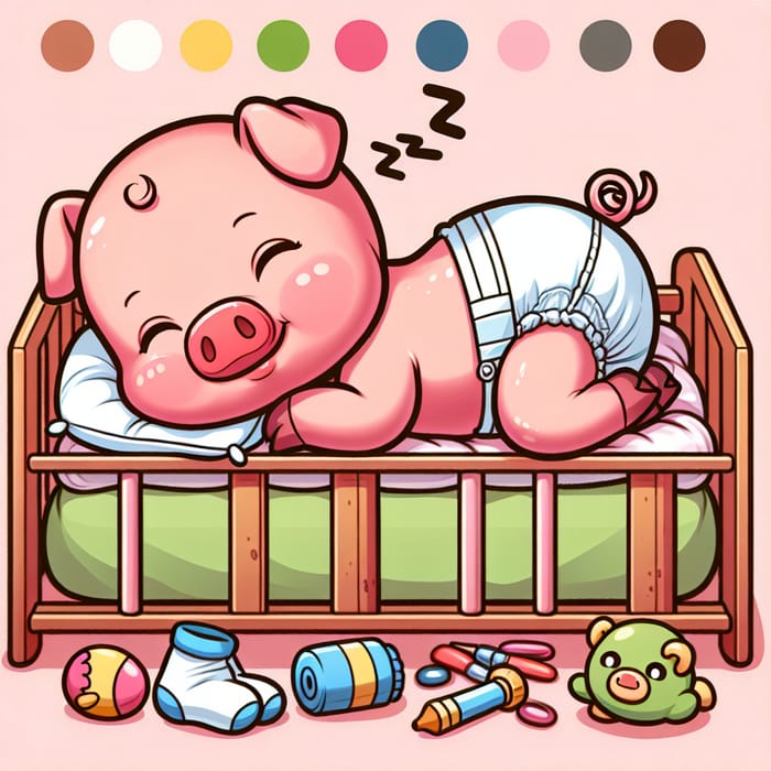 Peppa Pig in Diapers Sleeping in a Newborn Cartoon Animated Crib