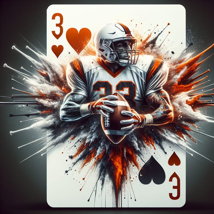 Dynamic American Football Player Bursting from King of Hearts Card