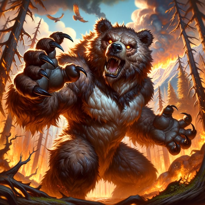 Ursa Dota 2 Agressive Pose in Burning Forest