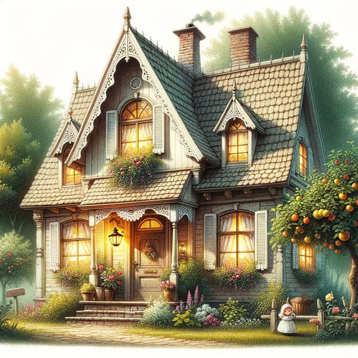 Quaint 18th-Century Countryside Cottage with Gable Roof and Flowers