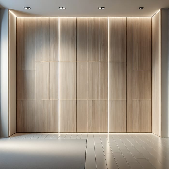 Stylish Oak Wood Veneer 3D Wall Panels with Backlight in Modern White Interior