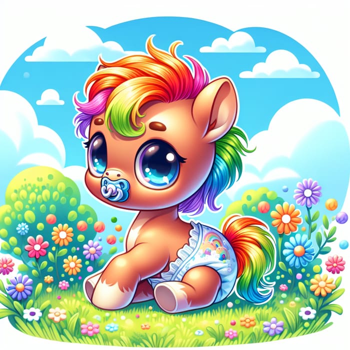 Cute Baby Pony with Diaper and Pacifier | Sweet Infant Pony