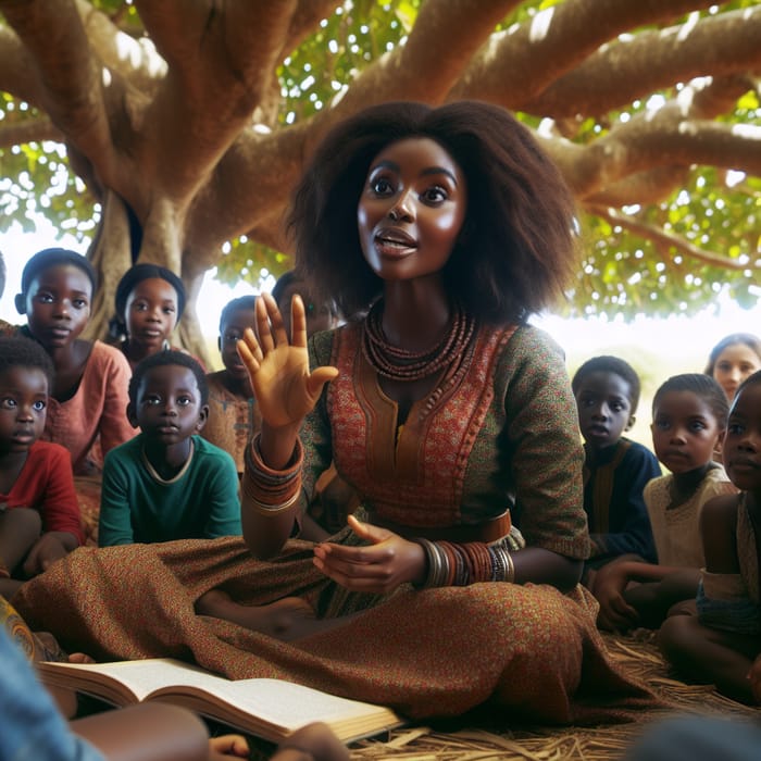 Diverse Children spellbound by African Woman's Stories