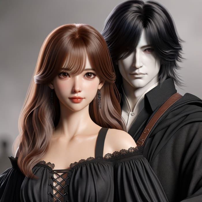 Beautiful Female Embraced by Mysterious Snape Lookalike in 3D