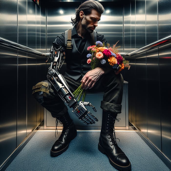 Winter Soldier with Flowers in Elevator Scene