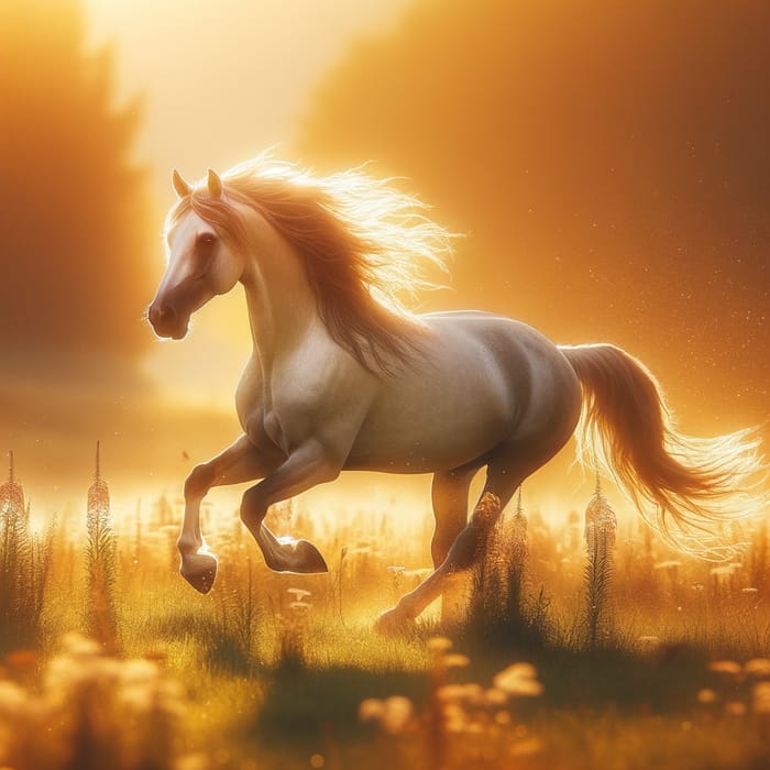 Majestic Horse Galloping in Sunlit Meadow | Golden-Hour Equine Beauty