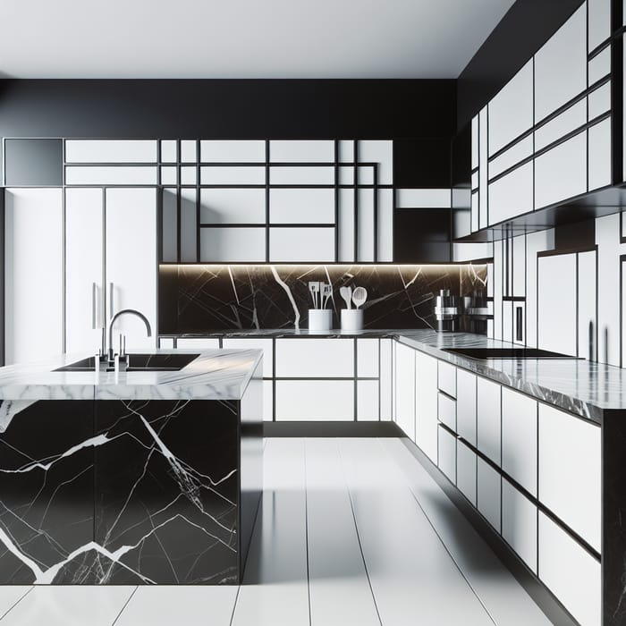Modern Bauhaus Kitchen in Black and White Marble
