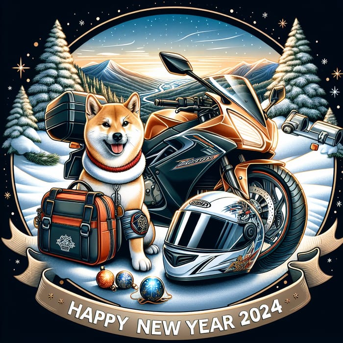 Happy New Year 2024 Greeting Card for TamaMoto Customers in Slovakia with Shiba Inu Dog
