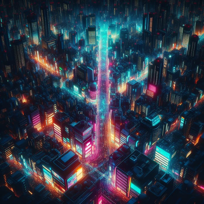 Futuristic Neon Cityscape - Vibrant Cyberpunk Urban Night