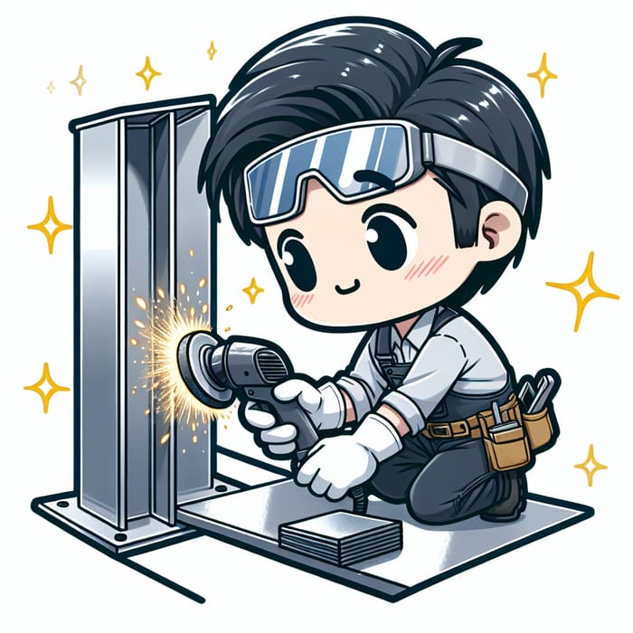Chibi Steelworker Polishing Steel Structure with Dedication