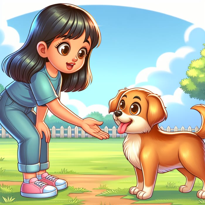 How to Approach a Friendly Dog in Cartoon Style