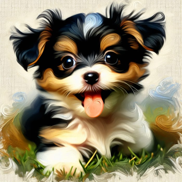 Playful Puppy Oil Painting Style - Artistic Depiction